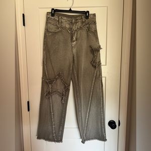 Green Distressed Star High Waisted Jeans Size L